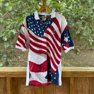 Divots Sports Men's Vintage American Flag Mickey Mouse Golf Polo Size XL
